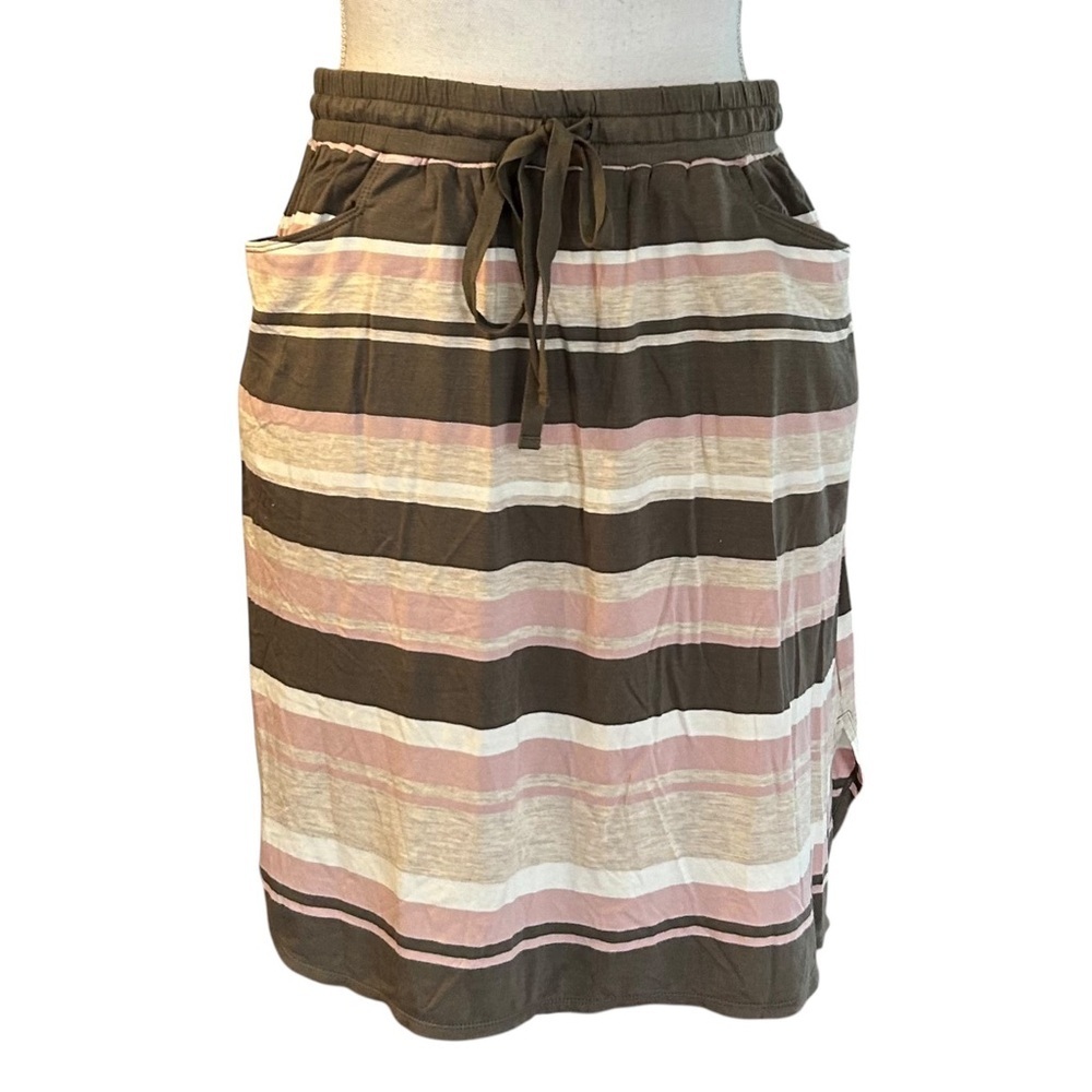 Max Studio Pull On Striped Jersey Knit Casual Skirt Women’s SZ Small Olive NEW‎